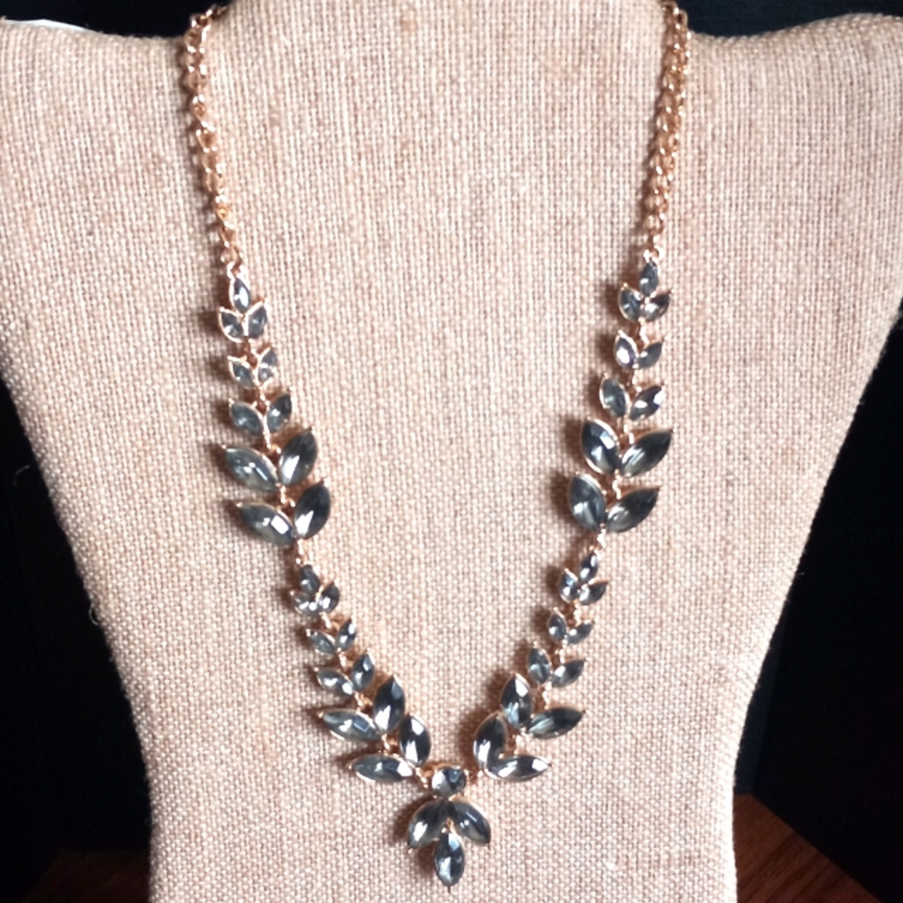 Gold Tone & Gray Glass Statement Necklace